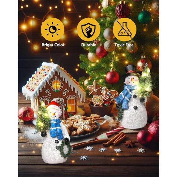 Duo 5'' Resin Snowman Figurines with Lighted Christmas Tree Wreath - Christmas - Picture 3 of 7
